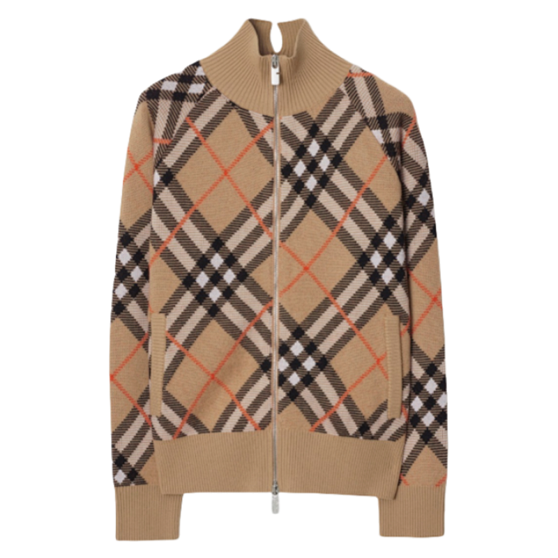 Burberry Plaid Zipper Jacket Sweater