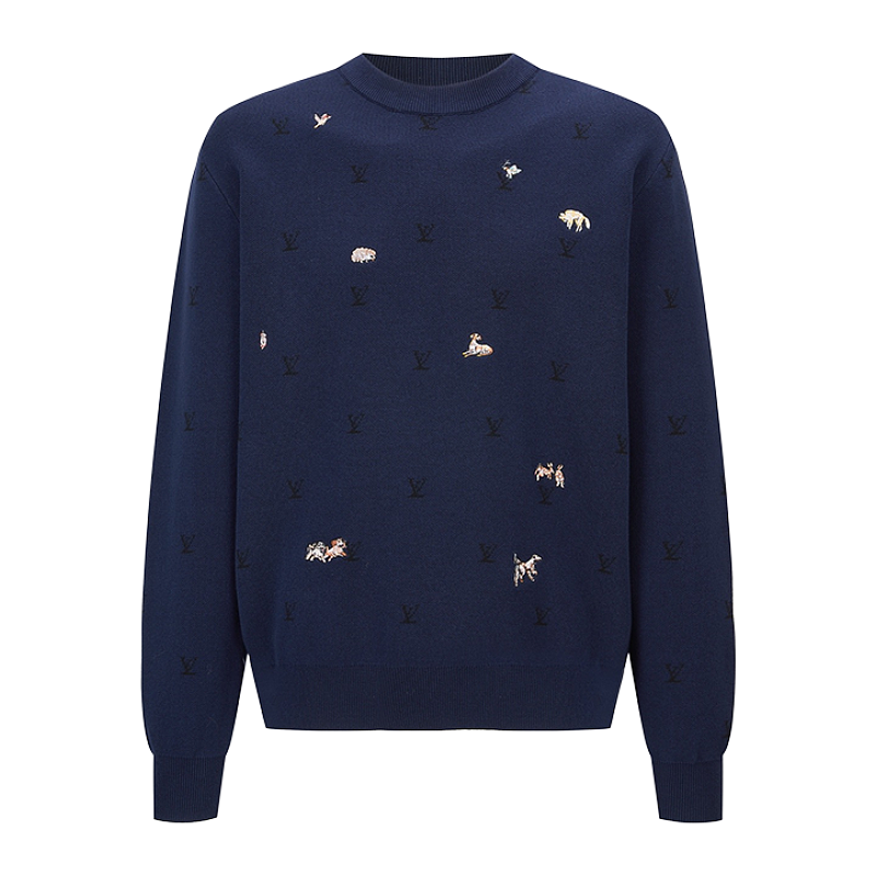 Louis Vuitton Animal Embroidery Jacquard Logo Knit Sweater