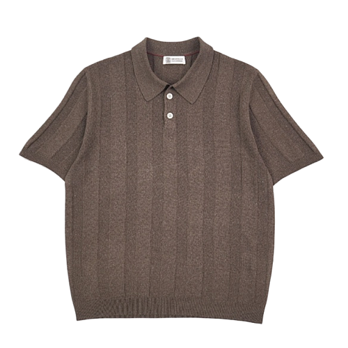 Two-tone Linen Blend Striped Polo Shirt