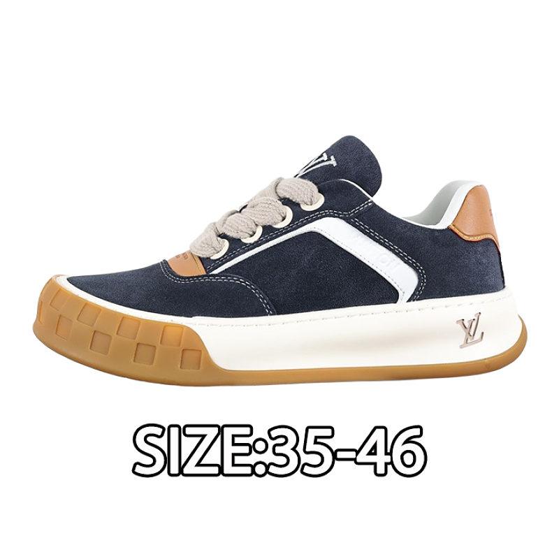 Cowhide Leather Biscuit Shoes Navy Blue