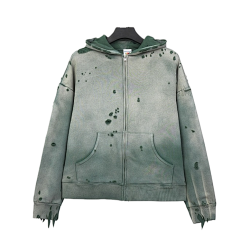 Double-layer Distressed Waffle Hoodie