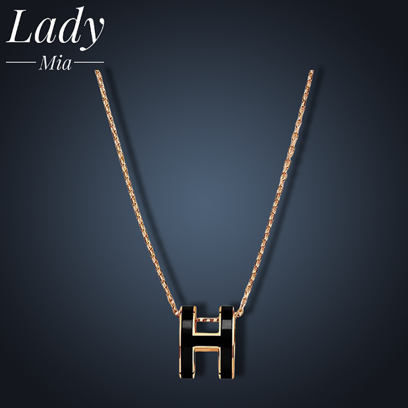 H Large Black Gold Necklace Rose Gold