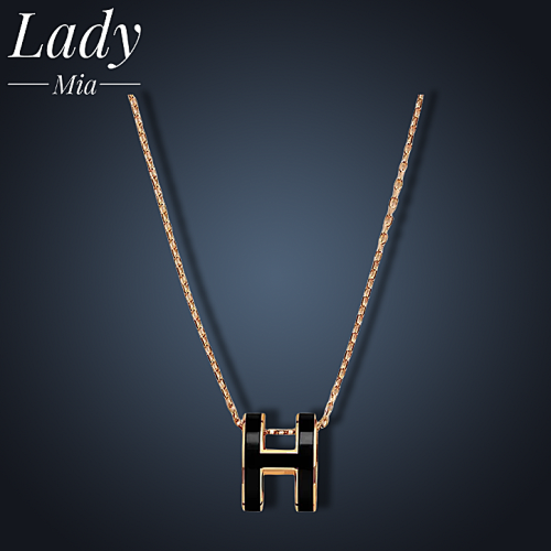H Large Black Gold Necklace Rose Gold