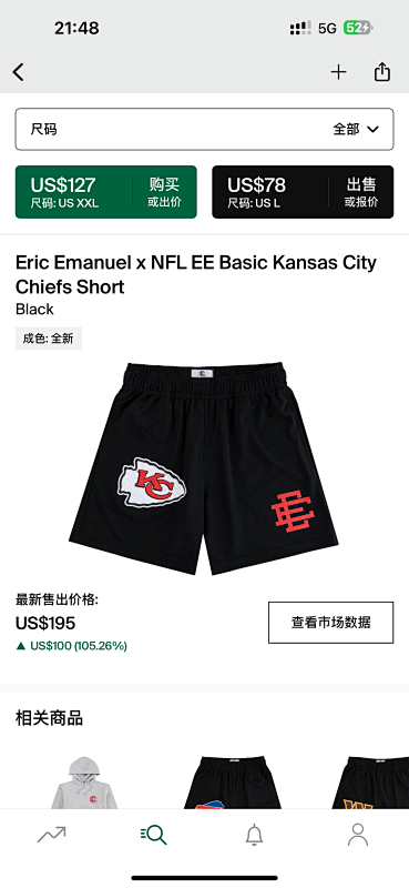 Eric Emanuel X Nfl EE Basic Kansas City Chiefs Short Black