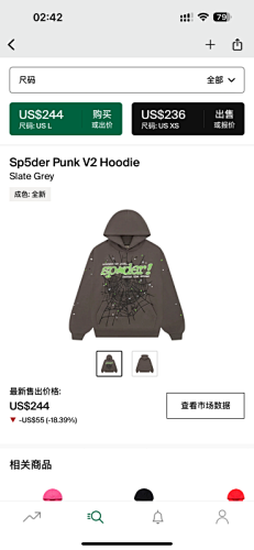 Sp5der Punk V2 Hoodie Slate Grey