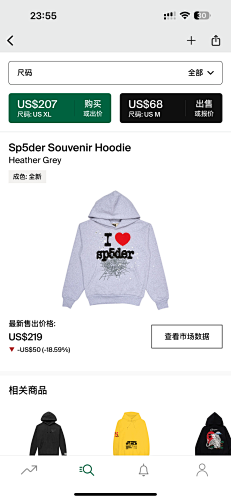 Sp5der Souvenir Hoodie Heather Grey
