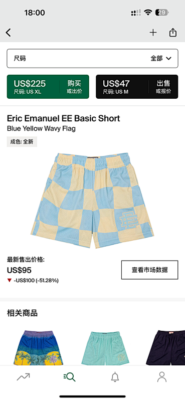 Eric Emanuel EE Basic Short Blue Yellow Wavy Flag