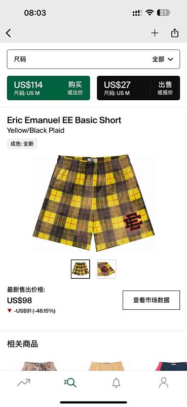 Eric Emanuel EE Basic Short Yellow Black Plaid
