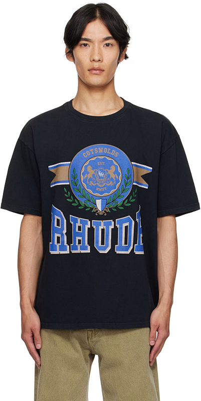 Rhude Black 'Cotswold' Crest T-shirt