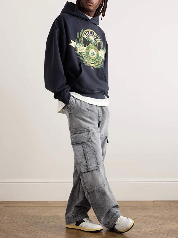 Rhude Logo Print Cotton Jersey Hoodie