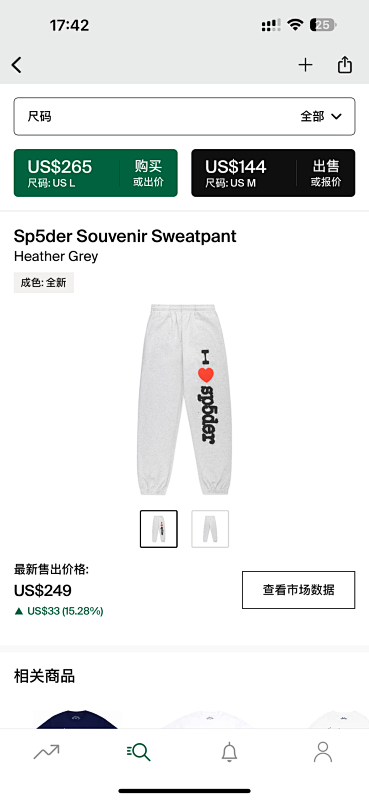 Sp5der Souvenir Sweatpant Heather Grey
