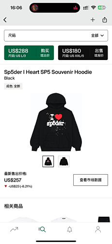 Sp5der IHeart SP5 Souvenir Hoodie Black