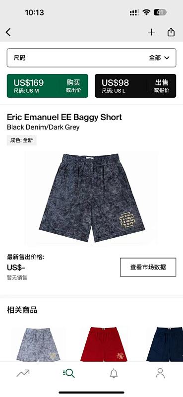 Eric Emanuel EE Baggy Short Black Denim Dark Grey