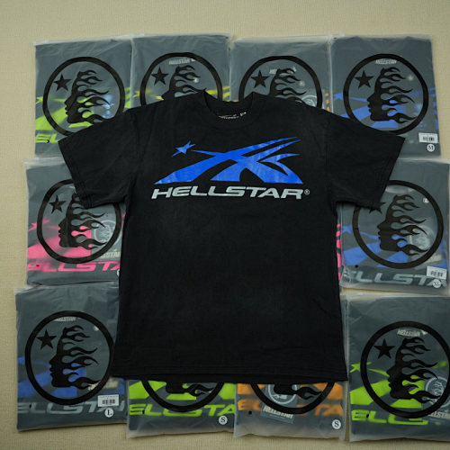 Hellstar Gel Sport Logo Tshirt Black Blue