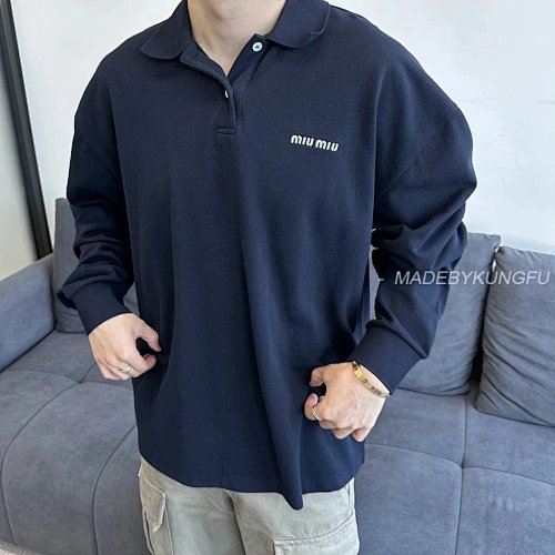 M1uM1u- Miu -2024ss- Chest Embroidery Polo Shirt - Letter Embroide