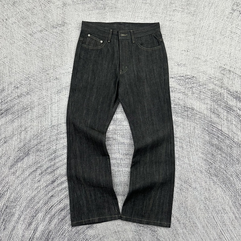 Etheria Raw Denim Jeans Micro-Flared Fit Selvedge And High-Density Embroidery