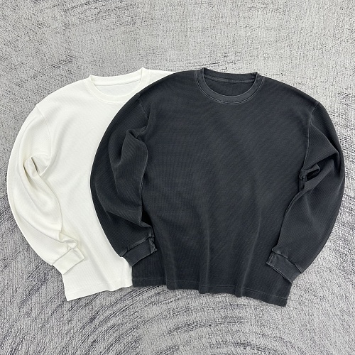 Etheria 100 Cotton Washed Waffle-Knit Long-Sleeve Top