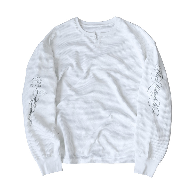 Rose Script Waffle V-Neck