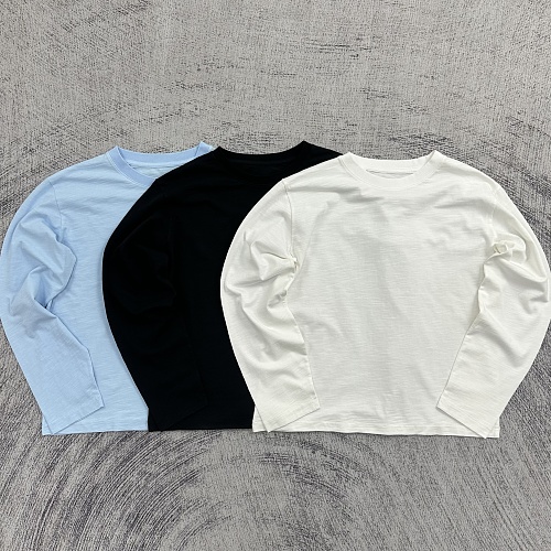 Etheria 100 Cotton Slub-Texture Basic Long-Sleeve Top