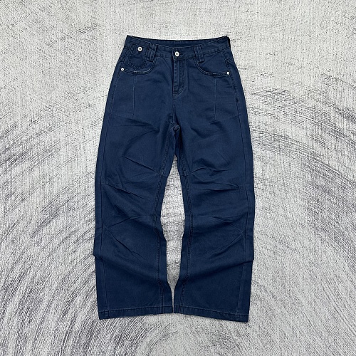 Etheria Pleated Workwear Trousers In French Blue Cotton Drill