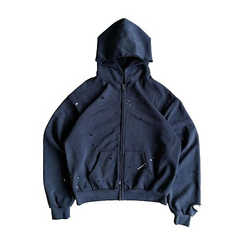 Solva Atelier Destroy Hand-drawing Washed Zip Hoodie - Navy