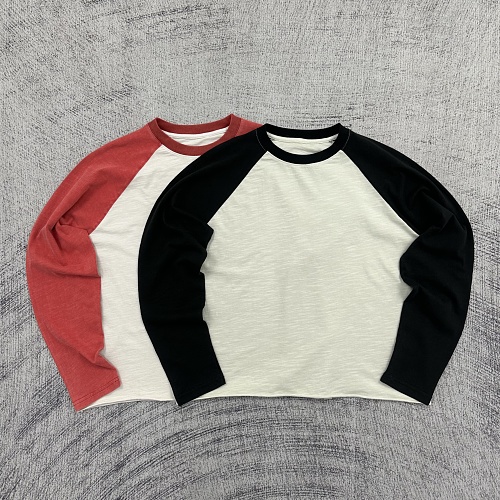 Etheria 100 Slub Cotton Textured Cropped Distressed Raglan Long-Sleeve Top