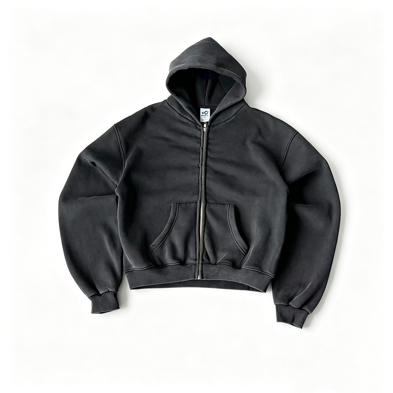Mobius Zip Up Hoodie - Washed Black