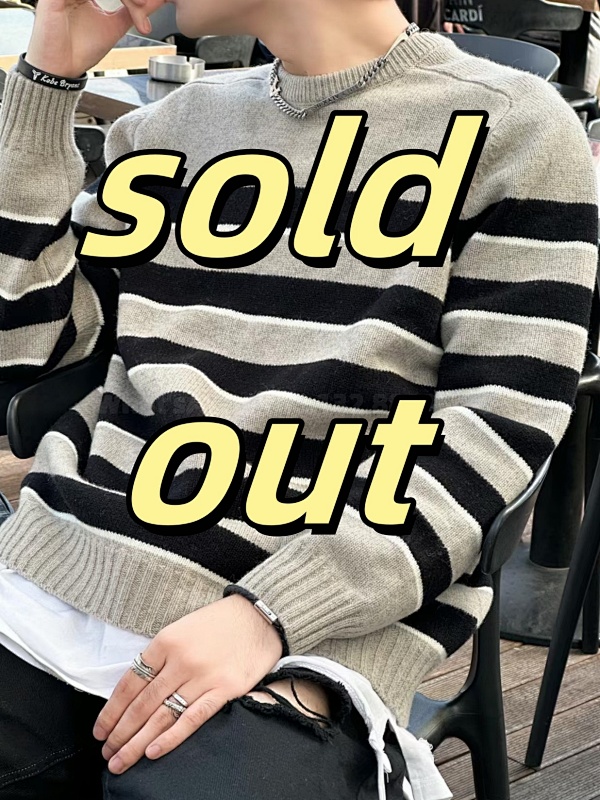 Cln Grey Black Striped Round Neck