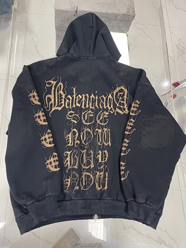 Balenciaga Blcg 100 Cotton Heavy Metal Zip-up Hoodie Black Faded Retail Weight
