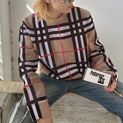 Bbr Check Technical Cotton SweaterPrice Archive Beige Crew-Necks