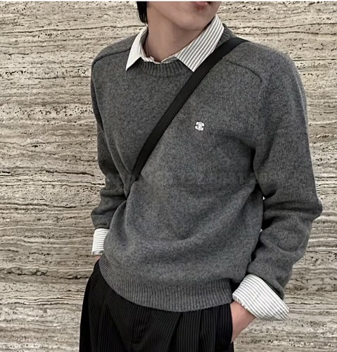 Cln Grey Round Neck Embroidered Sweater With Chest