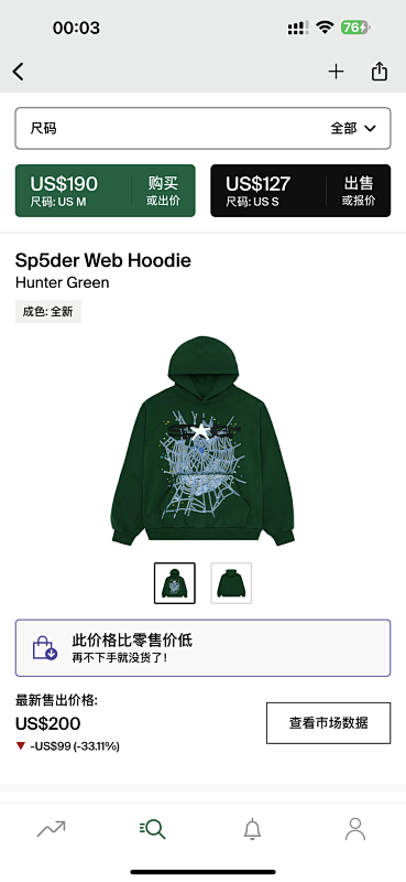 Sp5der Web Hoodie Hunter Green