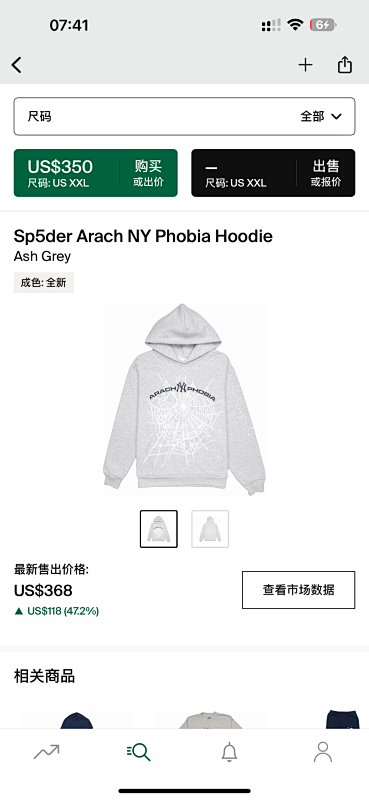 Sp5der Arach NY Phobia Hoodie Ash Grey