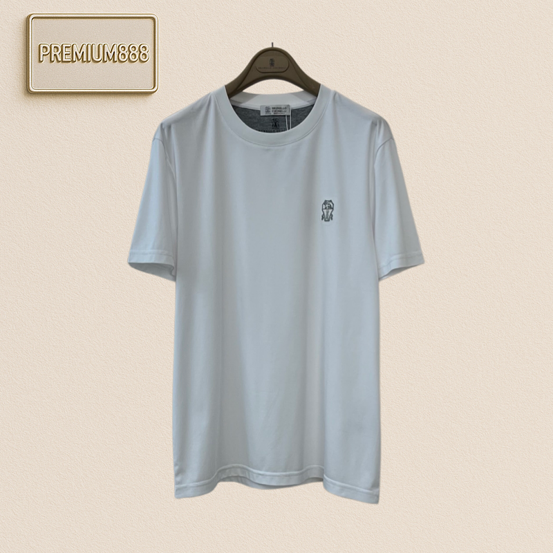 BC Brunello Classic Embroidery Logo Solid Color Round Neck Short Sleeve Shirt