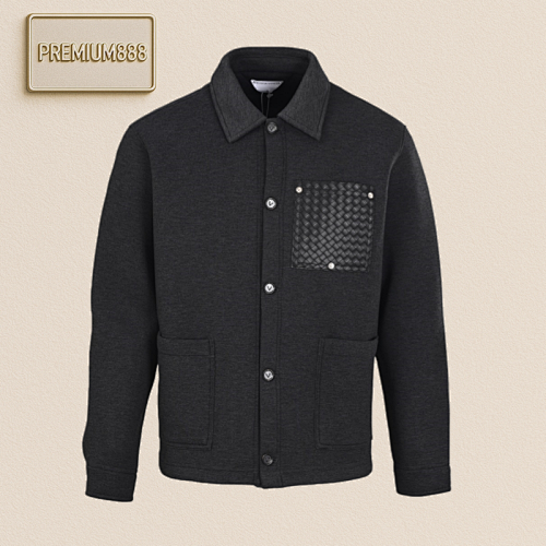 Bottega Veneta BV Space Cotton Woven Leather Pocket Coat