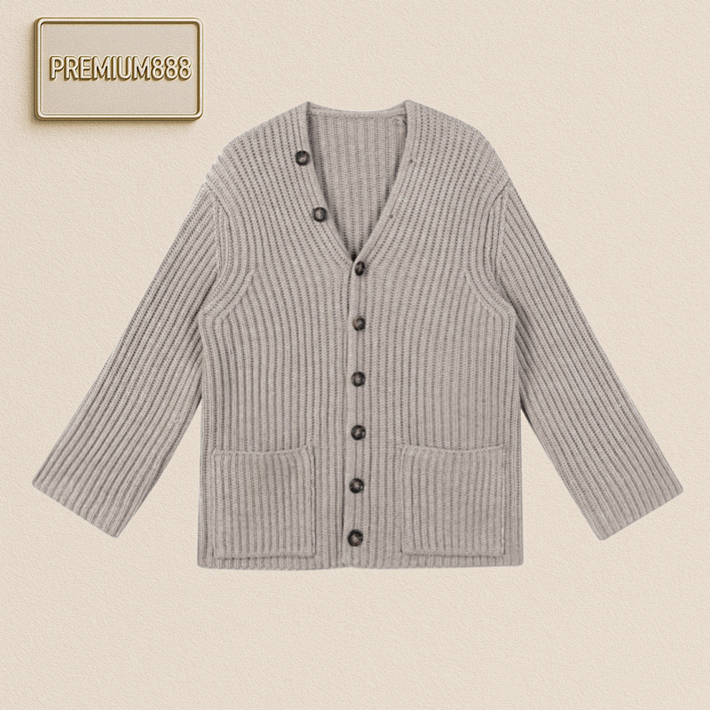 B V Buttoned Mid-Length Wool Cardigan