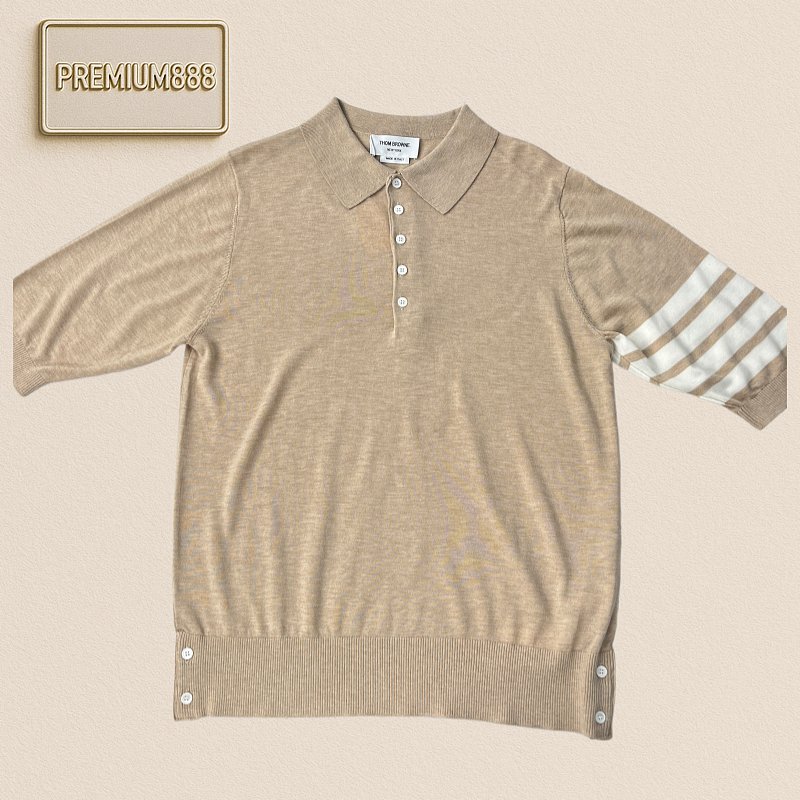 TB Cotton-Blended Silk-Wool Knitted Short-Sleeved Shirt Description