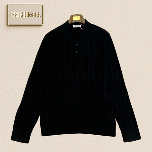 BC Brunello Casual Twisted Long-Sleeved Knitted Polo Shirt