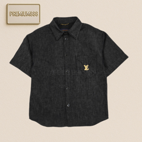 Louis Vuitton L V Solid Color Chambray Short-sleeved Denim Shirt