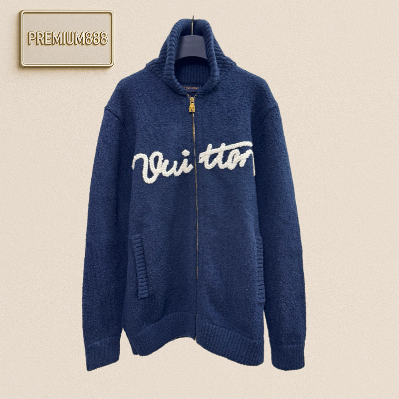 1v Louis Letter Knot Embroidered Collar Wool Knit Cardigan Coat