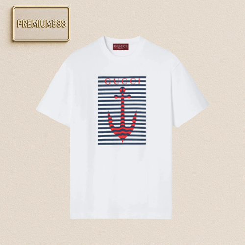Gucci GU Cci Anchor Print Round Neck Short Sleeves