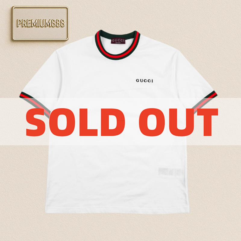 Gu Cci Red And Green Collar G Letter Embroidered Tee