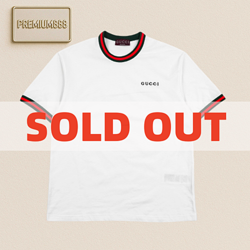 Gu Cci Red And Green Collar G Letter Embroidered Tee
