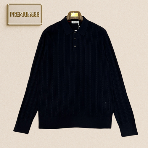 BC Brunello Casual Twisted Long-Sleeved Knitted Polo Shirt