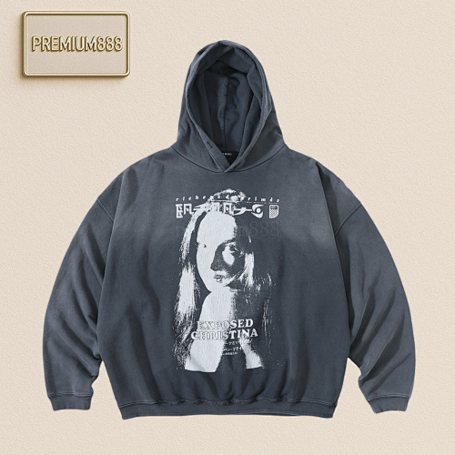 Melancholic Rich Second-generation Fanfan Cracked Printed Washed Black Sweatshirt Hoodie