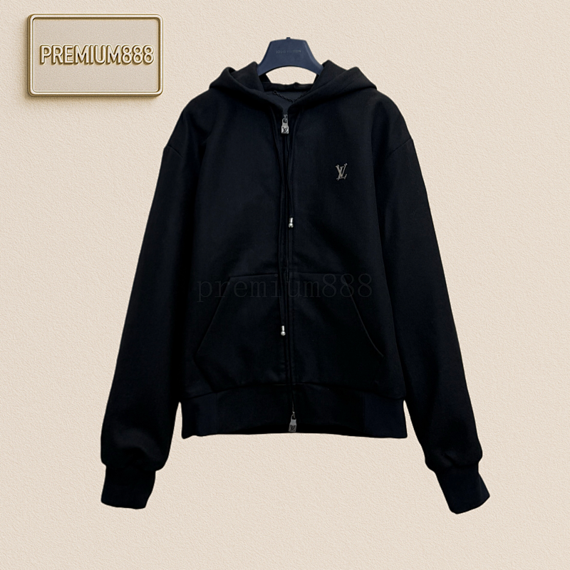 1v Louis Metal Logo Pearl Bell Wool Drawstring Hooded Zipper Jacket