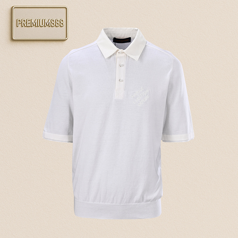 Louis Vuitton LV White Collar Patchwork Buttoned Short Sleeve Polo Shirt