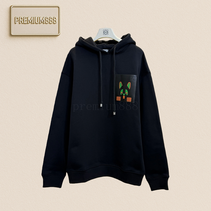 Loe Leather Pocket Drawstring Hooded Sweatshirt