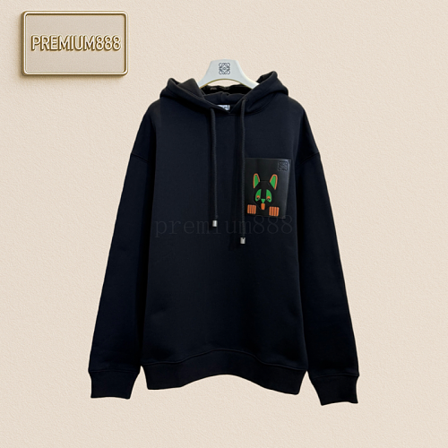 Loe Leather Pocket Drawstring Hooded Sweatshirt