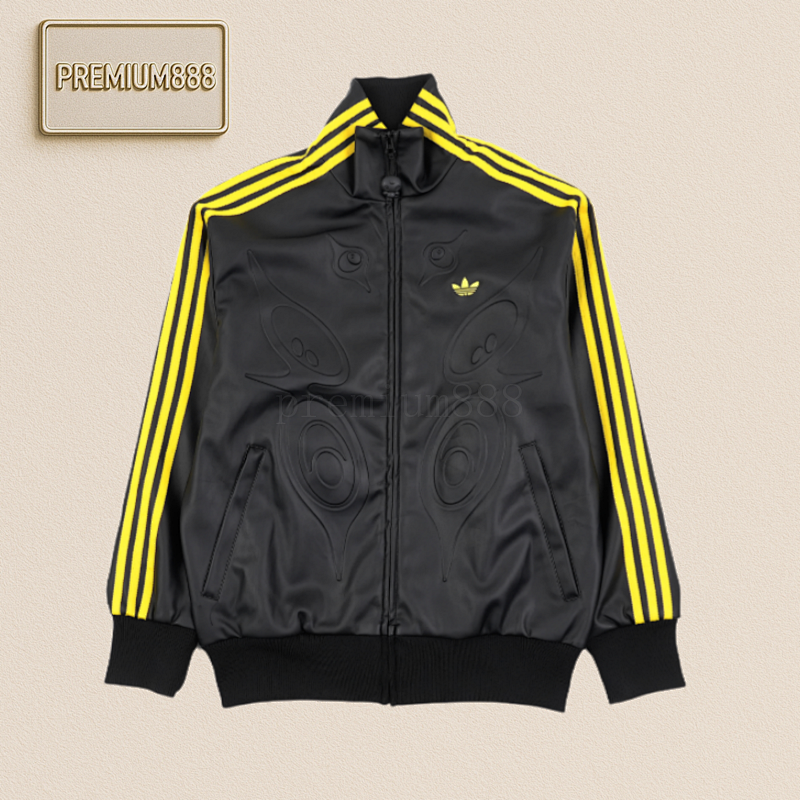 AD 25Fw Three-bar Embossed Faux Leather Jacket
